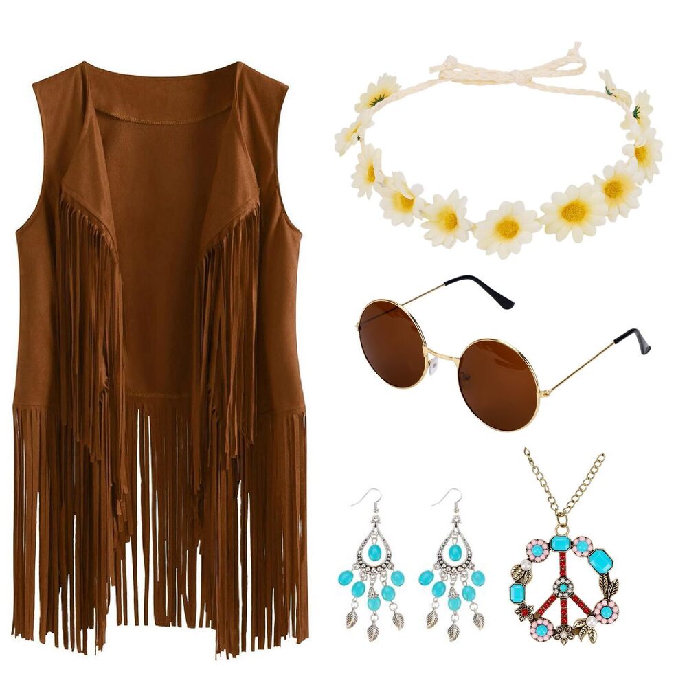 3716 60s 70s Outfits For Hippie Costume Set Halloween Fringe